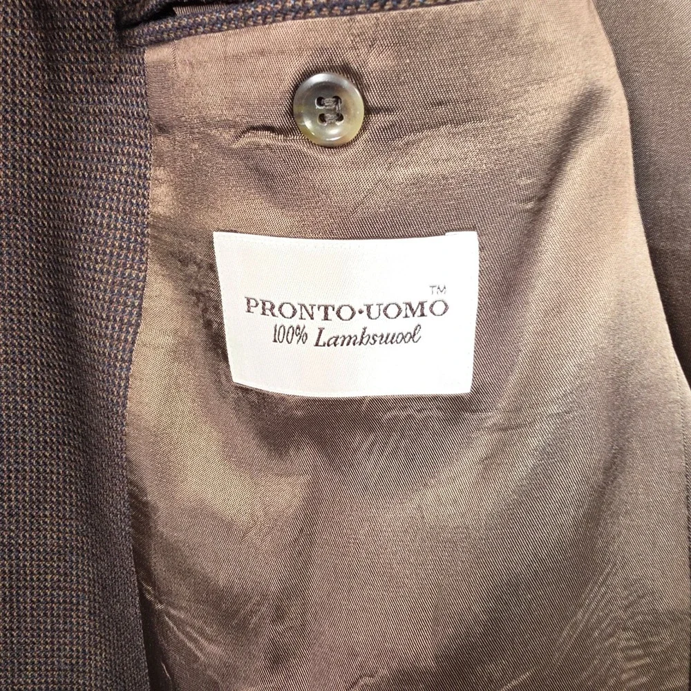 Pronto Uomo Lambswool Blazer Men's 44 Long Brown Houndstooth Sport Coat